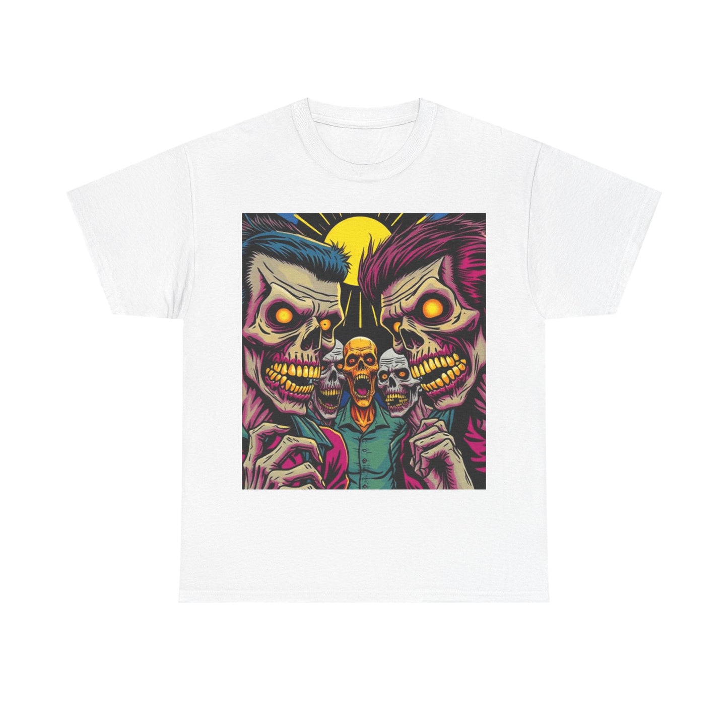 UK - Vibrant Skulls Unisex Heavy Cotton Tee - Edgy Graphic T-Shirt for Horror Fans