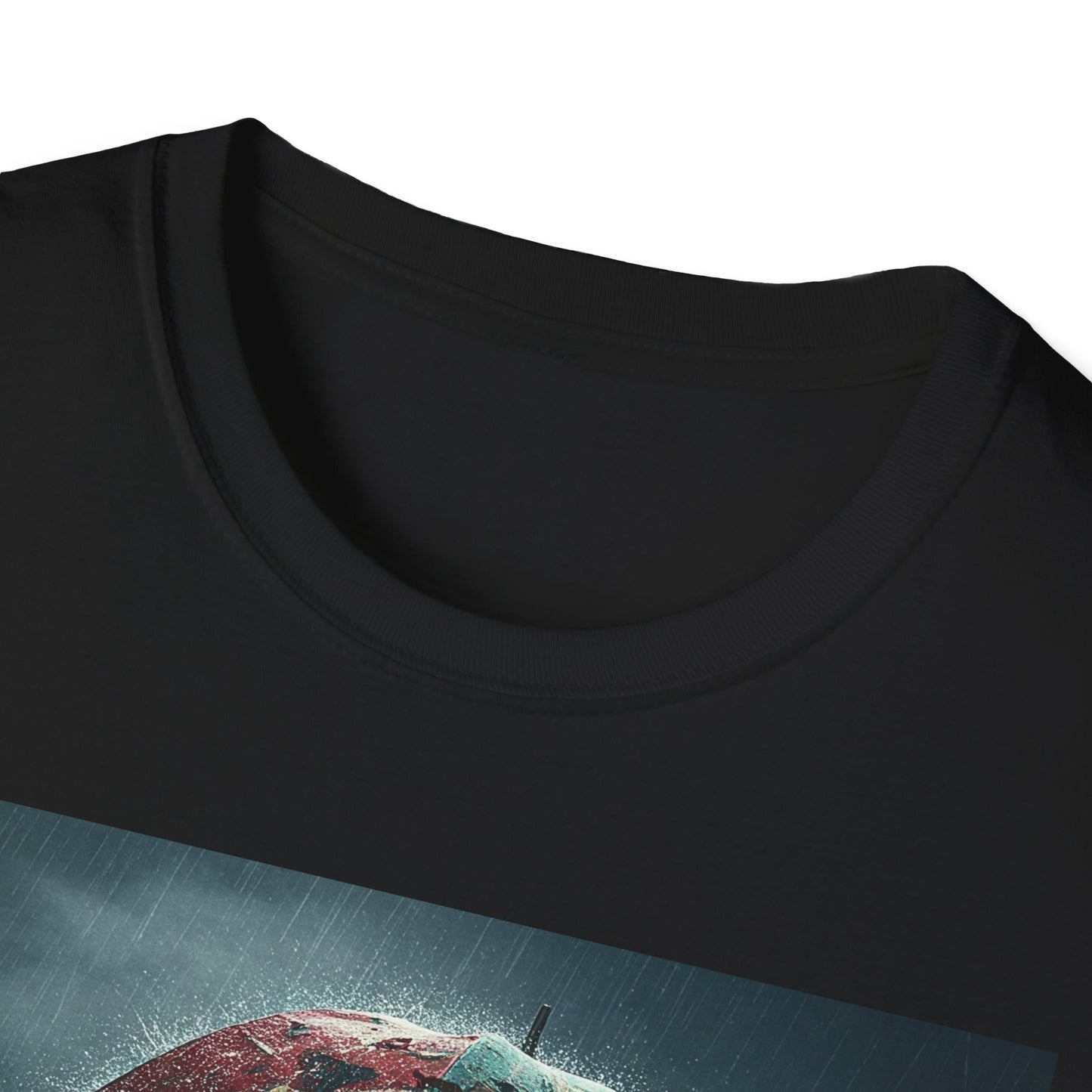 Unisex Softstyle T-Shirt - Creepy Skeleton with Umbrella Design - Perfect for Halloween