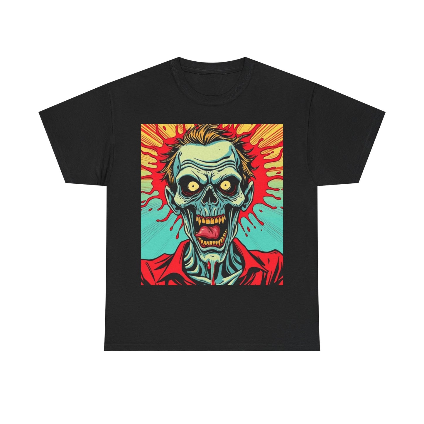 UK - Retro Zombie Graphic Unisex Heavy Cotton Tee - Perfect for Halloween or Horror Fans