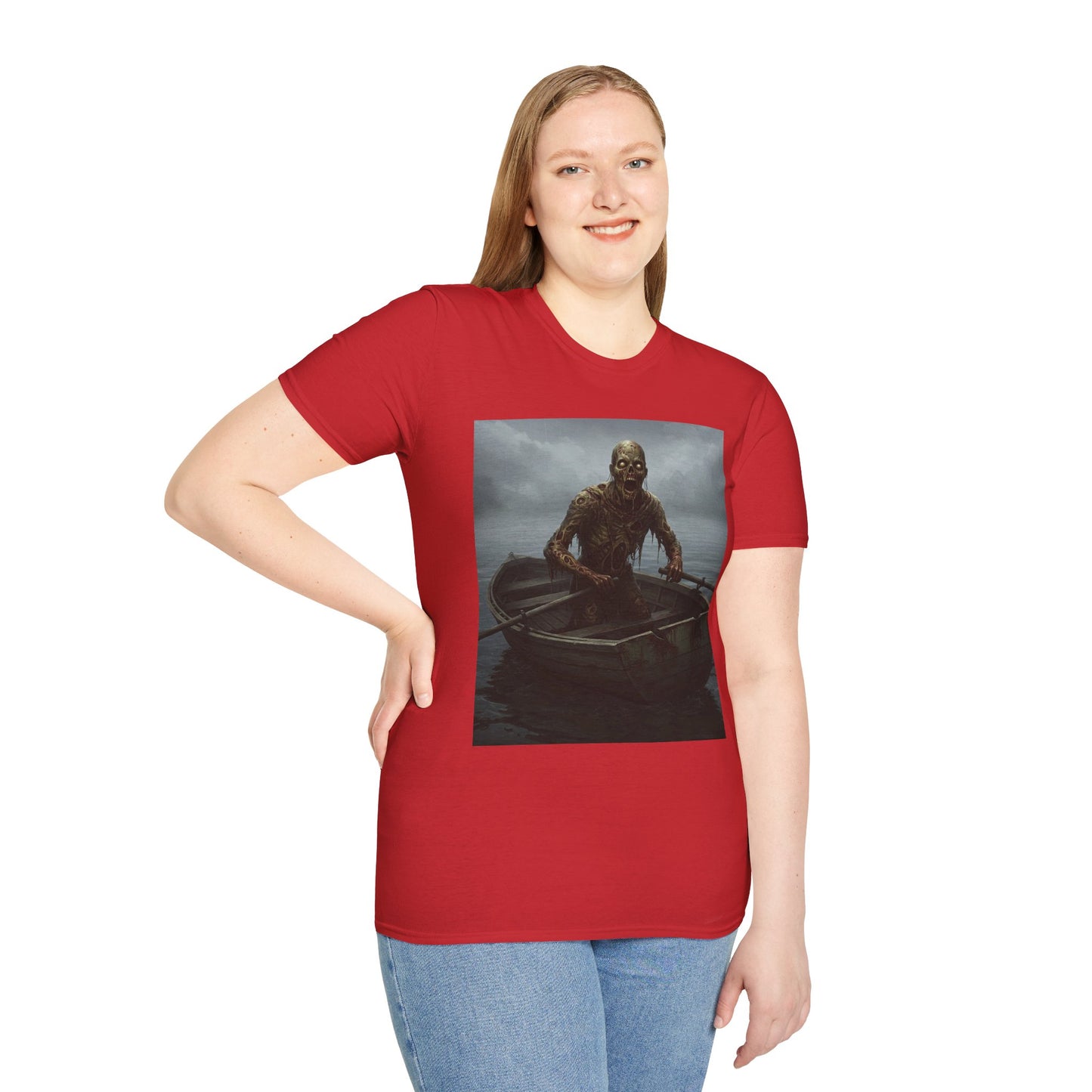 Zombie Rowboat Unisex Softstyle T-Shirt - Spooky Graphic Tee for Halloween Fans