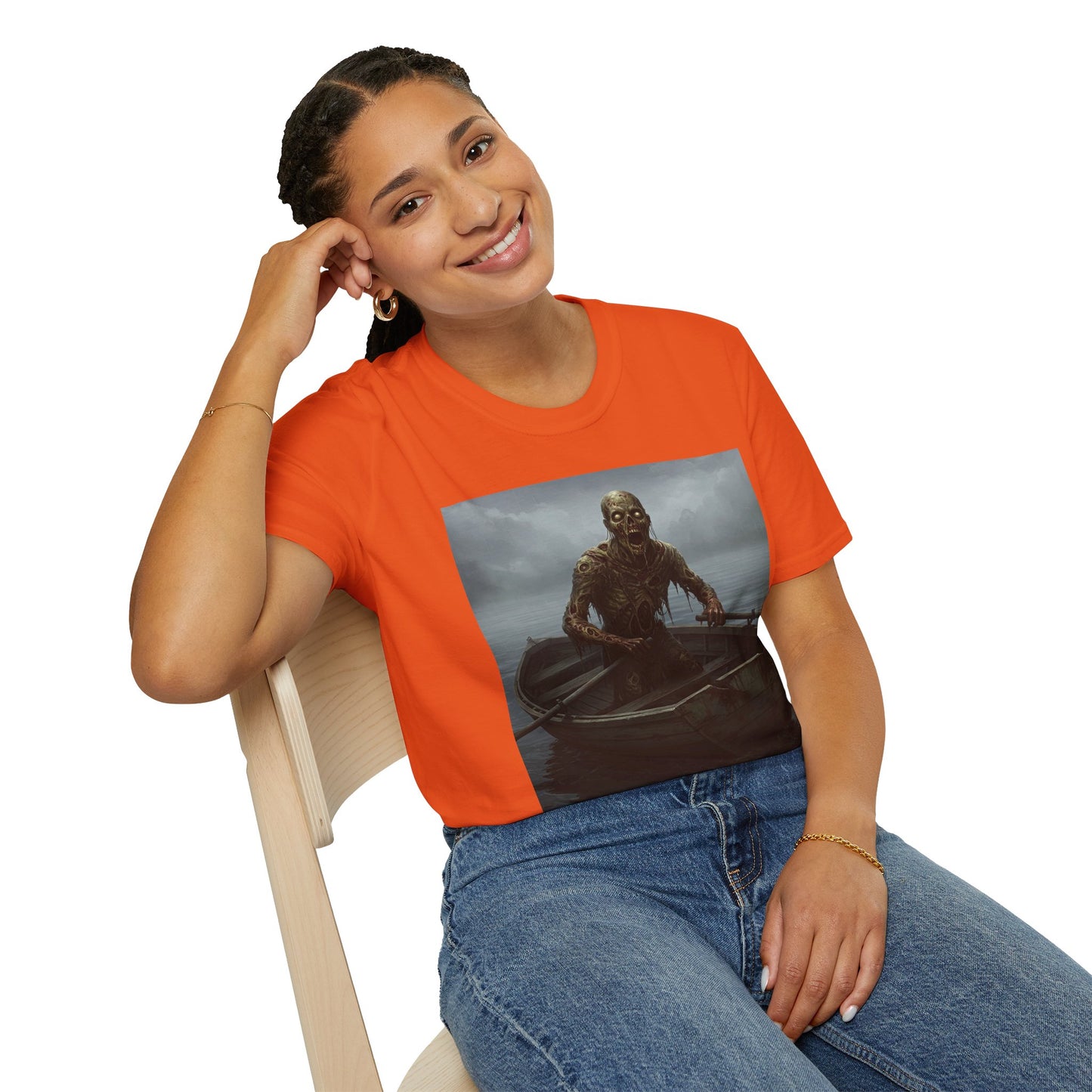 Zombie Rowboat Unisex Softstyle T-Shirt - Spooky Graphic Tee for Halloween Fans