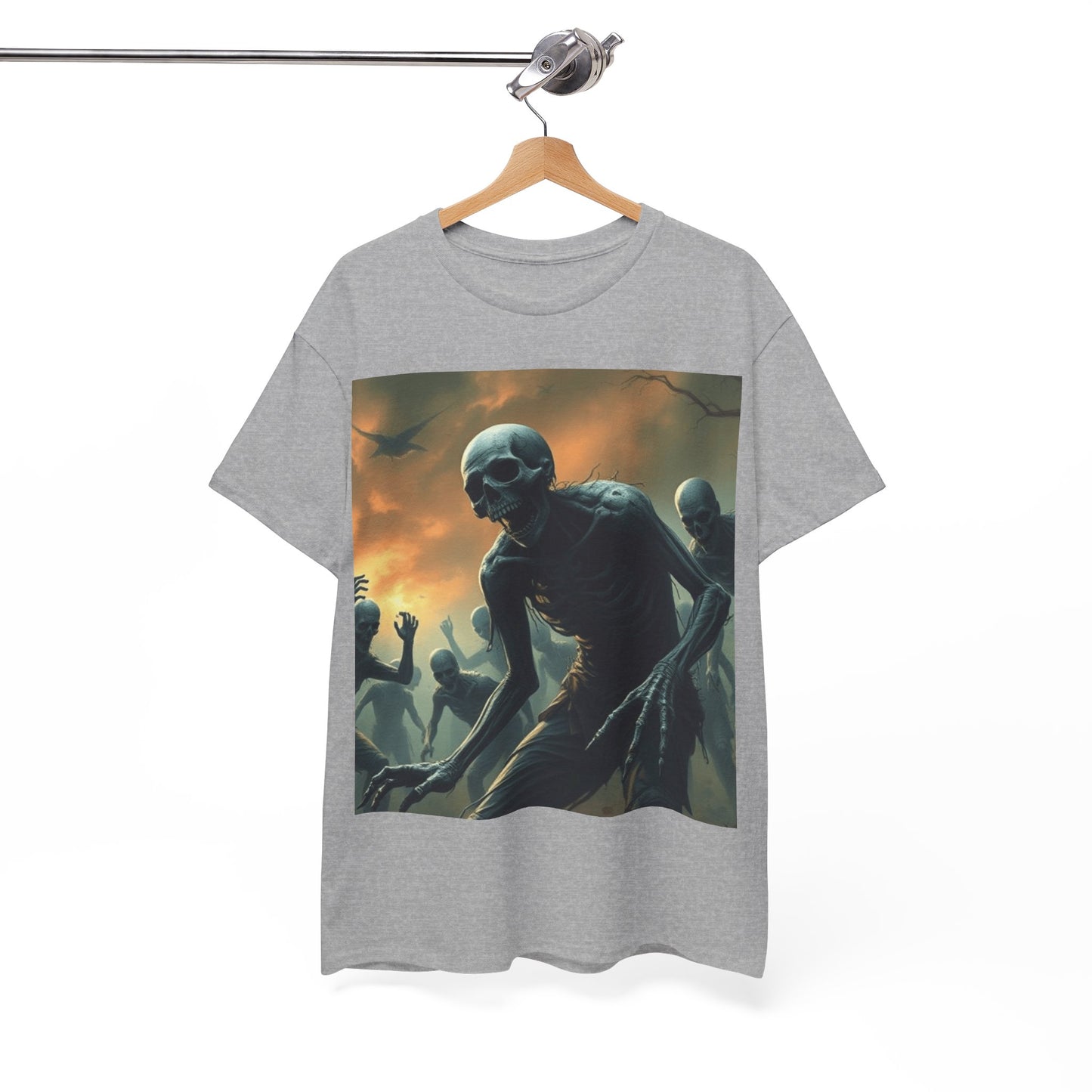 UK - Unisex Heavy Cotton Tee - Eerie Skeleton Design for Halloween Enthusiasts