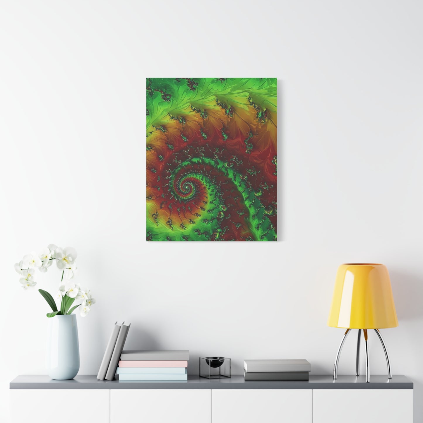 Vibrant Fractal Art Canvas - Green and Red Abstract Wall Decor