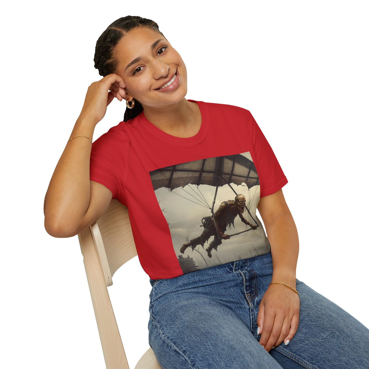 Zombie Parachute Unisex Softstyle T-Shirt - Perfect for Halloween and Horror Fans