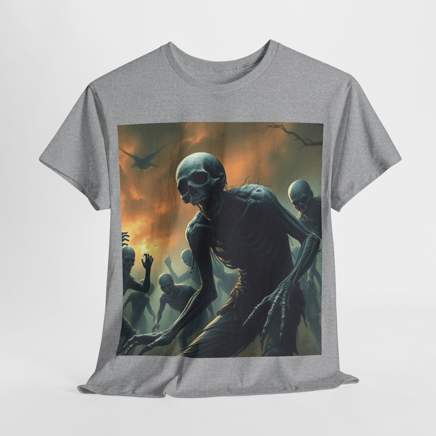 UK - Unisex Heavy Cotton Tee - Eerie Skeleton Design for Halloween Enthusiasts