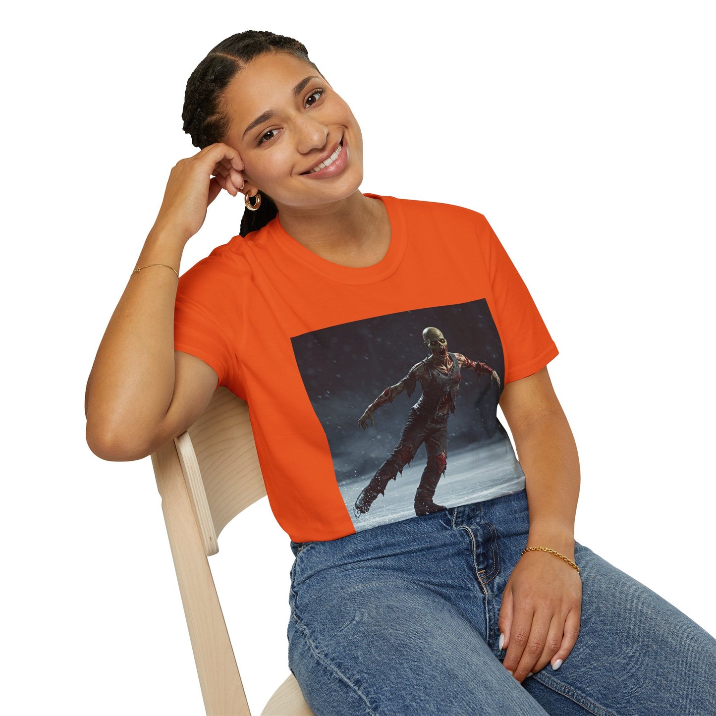 Chilling Thriller Unisex Softstyle T-Shirt - Ice Skating Horror Design