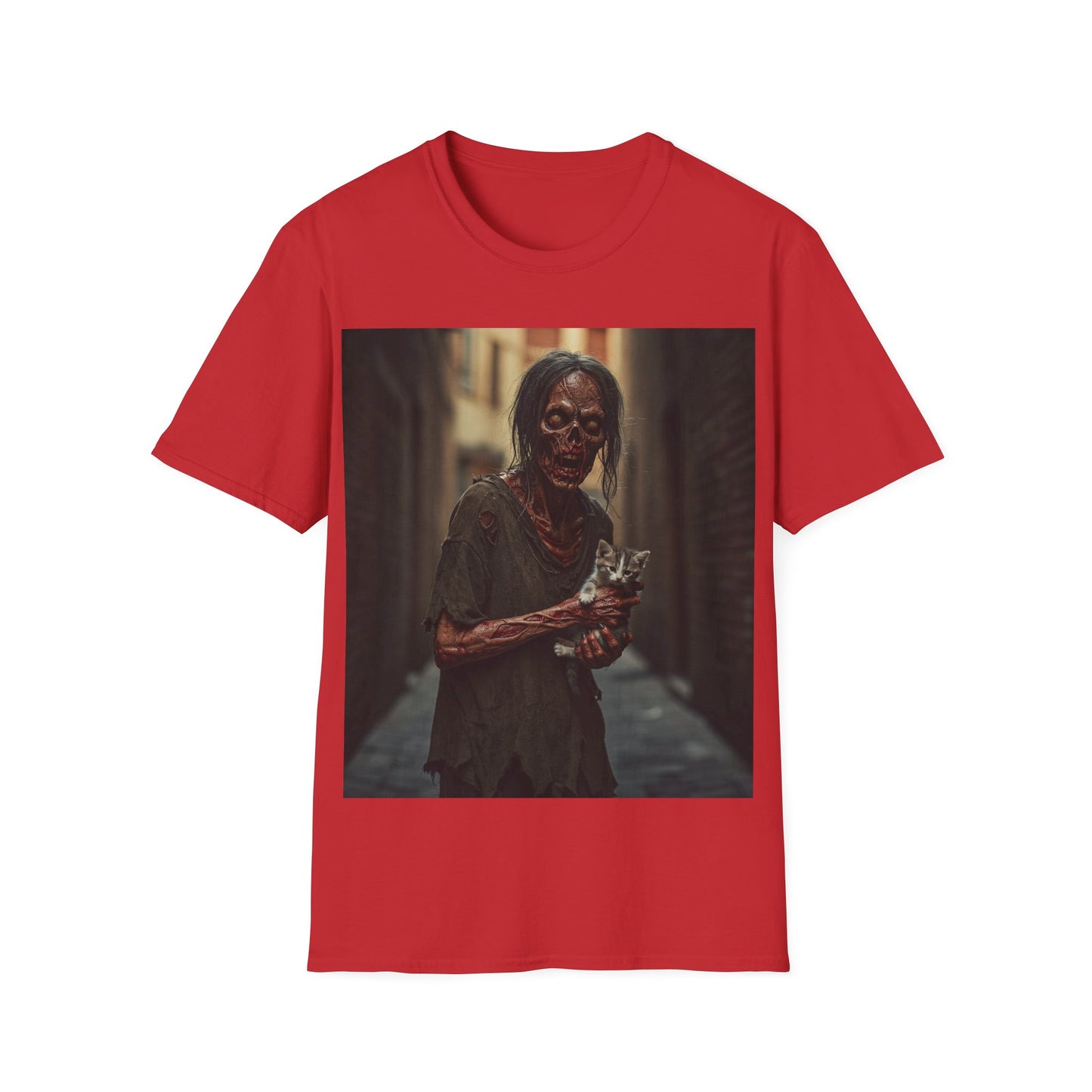 UK - Zombie Cat Lover Apocalyptic Portrait Tee, bold, decaying zombie graphic