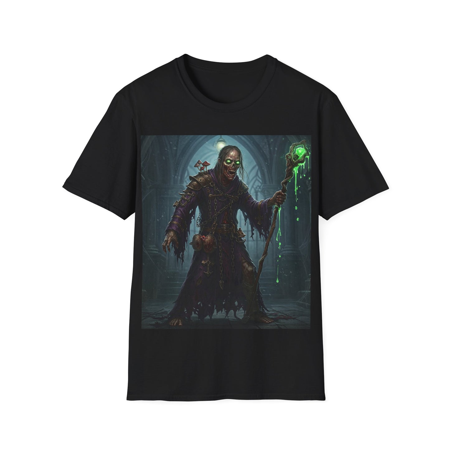 UK - Spooky Sorcerer Apocalyptic Portrait Tee, bold, decaying zombie graphic