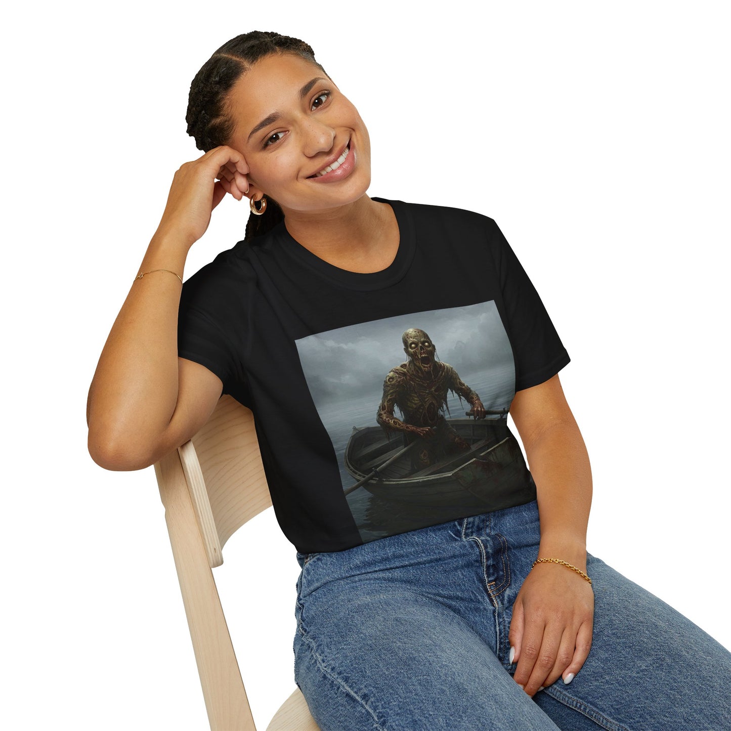 Zombie Rowboat Unisex Softstyle T-Shirt - Spooky Graphic Tee for Halloween Fans