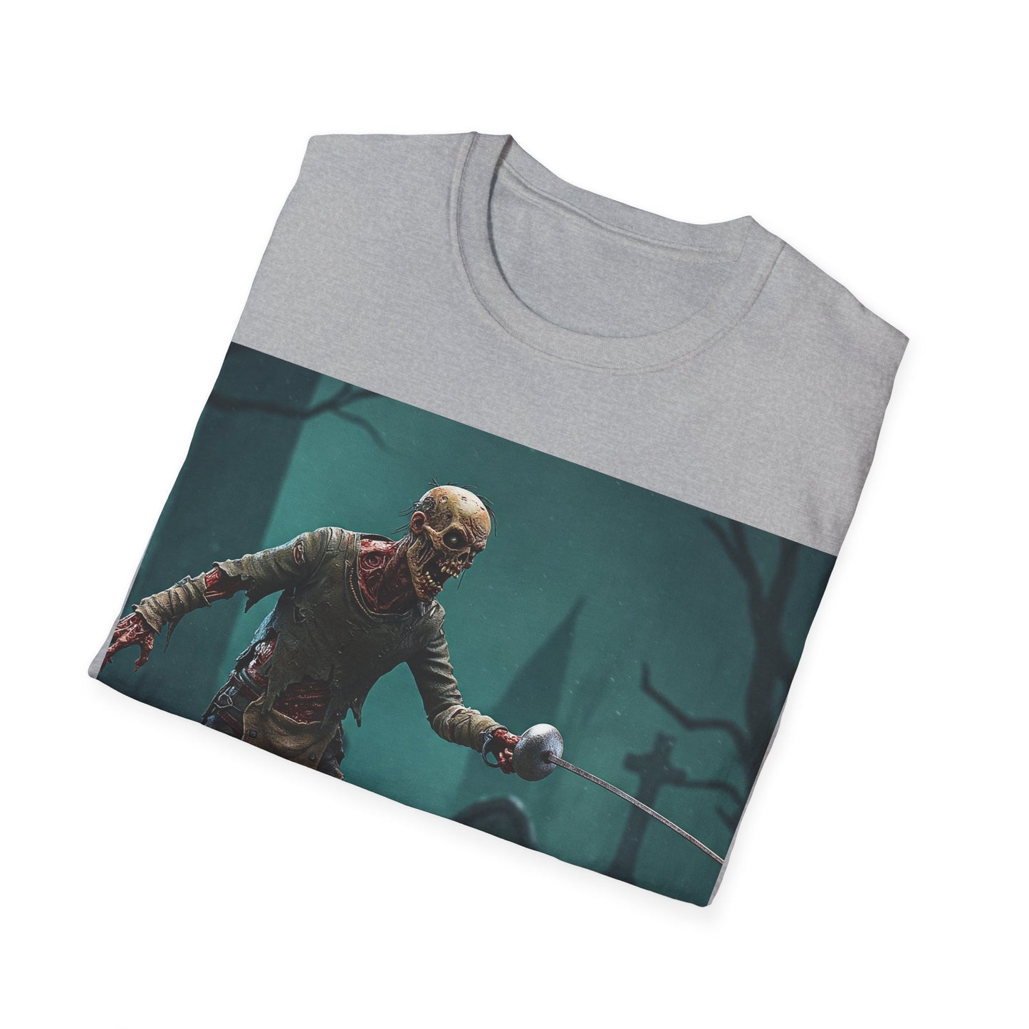 UK - Zombie Swordsman Unisex Softstyle T-Shirt - Perfect for Halloween & Horror Fans
