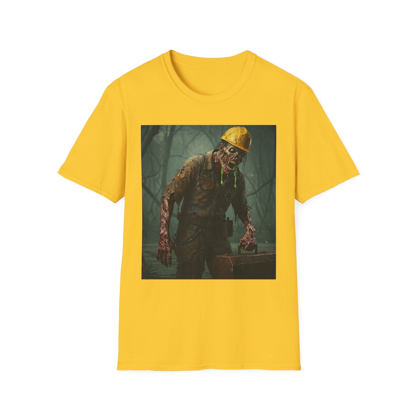 Zombie Construction Worker Unisex Softstyle T-Shirt | Spooky Halloween Apparel