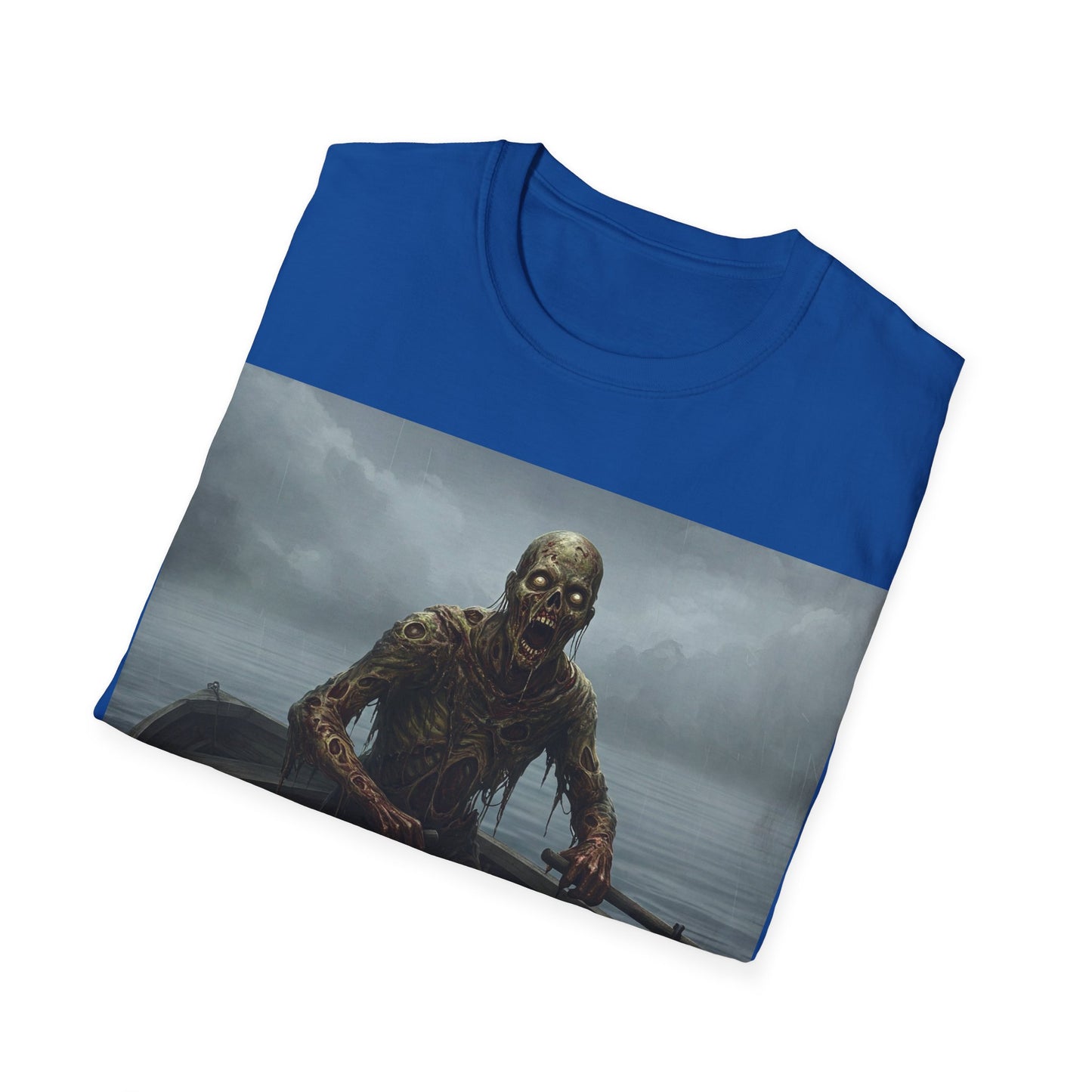 UK - Zombie Rowboat Unisex Softstyle T-Shirt - Spooky Graphic Tee for Halloween Fans