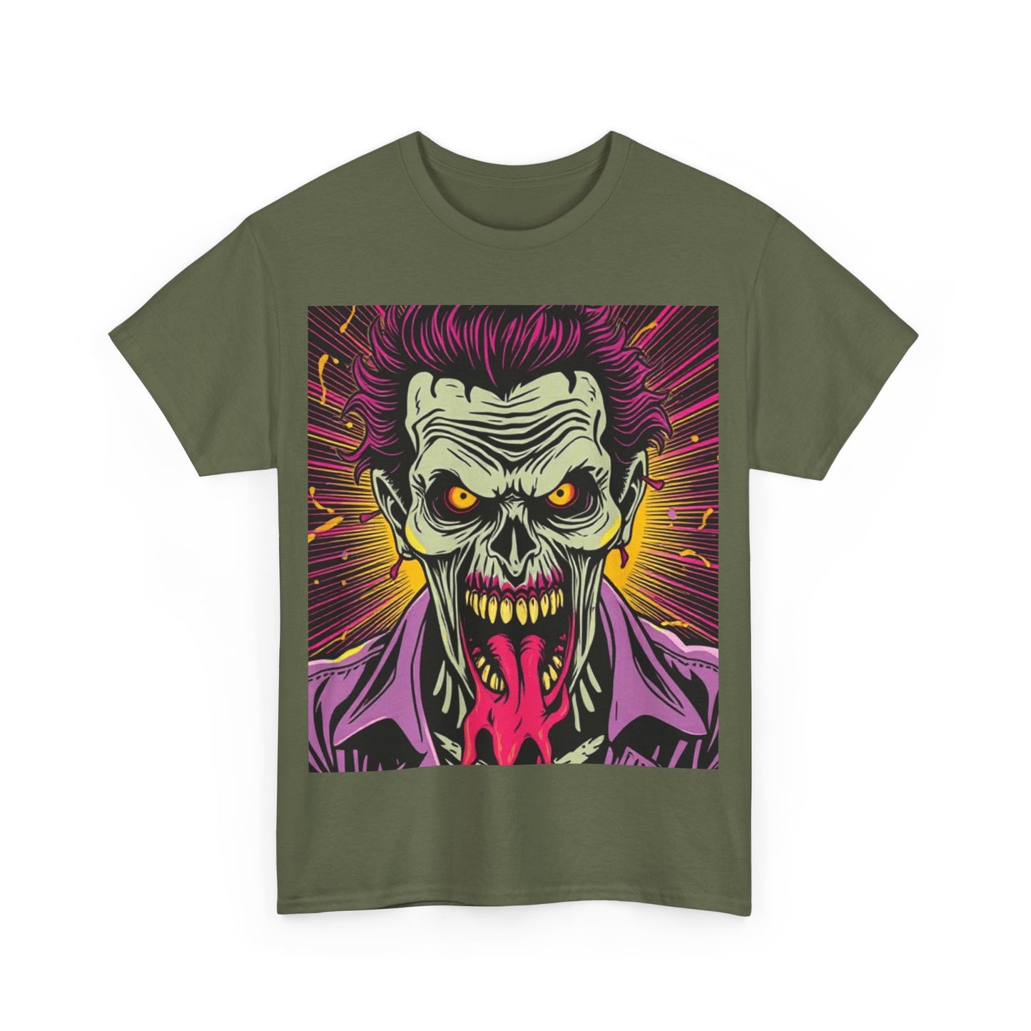 UK - Unisex Heavy Cotton Tee - Vibrant Zombie Joker Graphic Tee