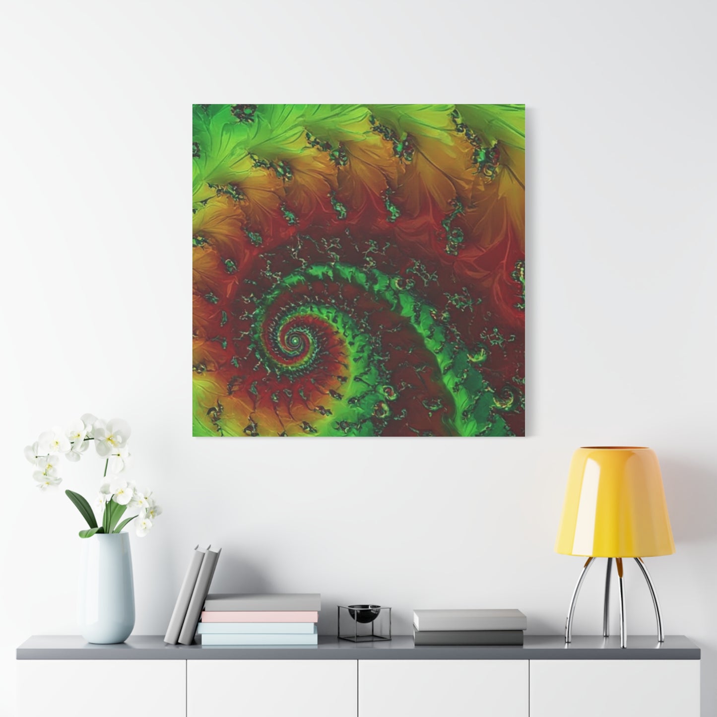 Vibrant Fractal Art Canvas - Green and Red Abstract Wall Decor