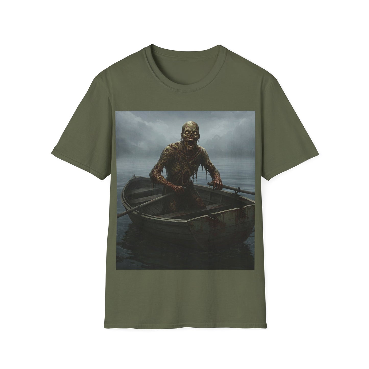UK - Zombie Rowboat Unisex Softstyle T-Shirt - Spooky Graphic Tee for Halloween Fans