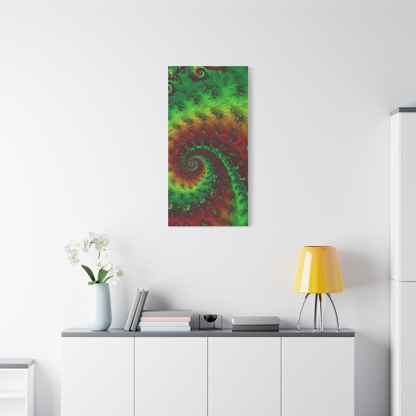 Vibrant Fractal Art Canvas - Green and Red Abstract Wall Decor
