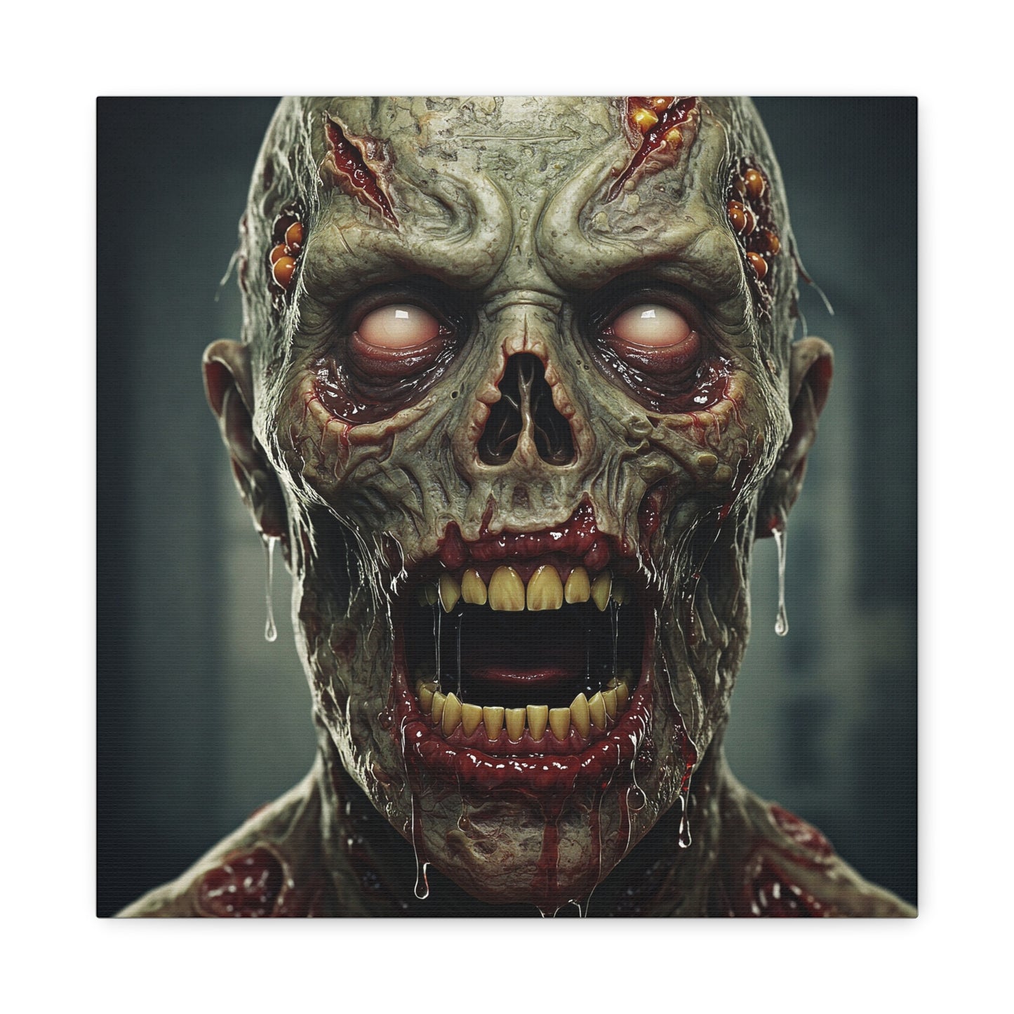 Creepy Zombie Wall Art - Stretched Matte Canvas for Halloween Decor