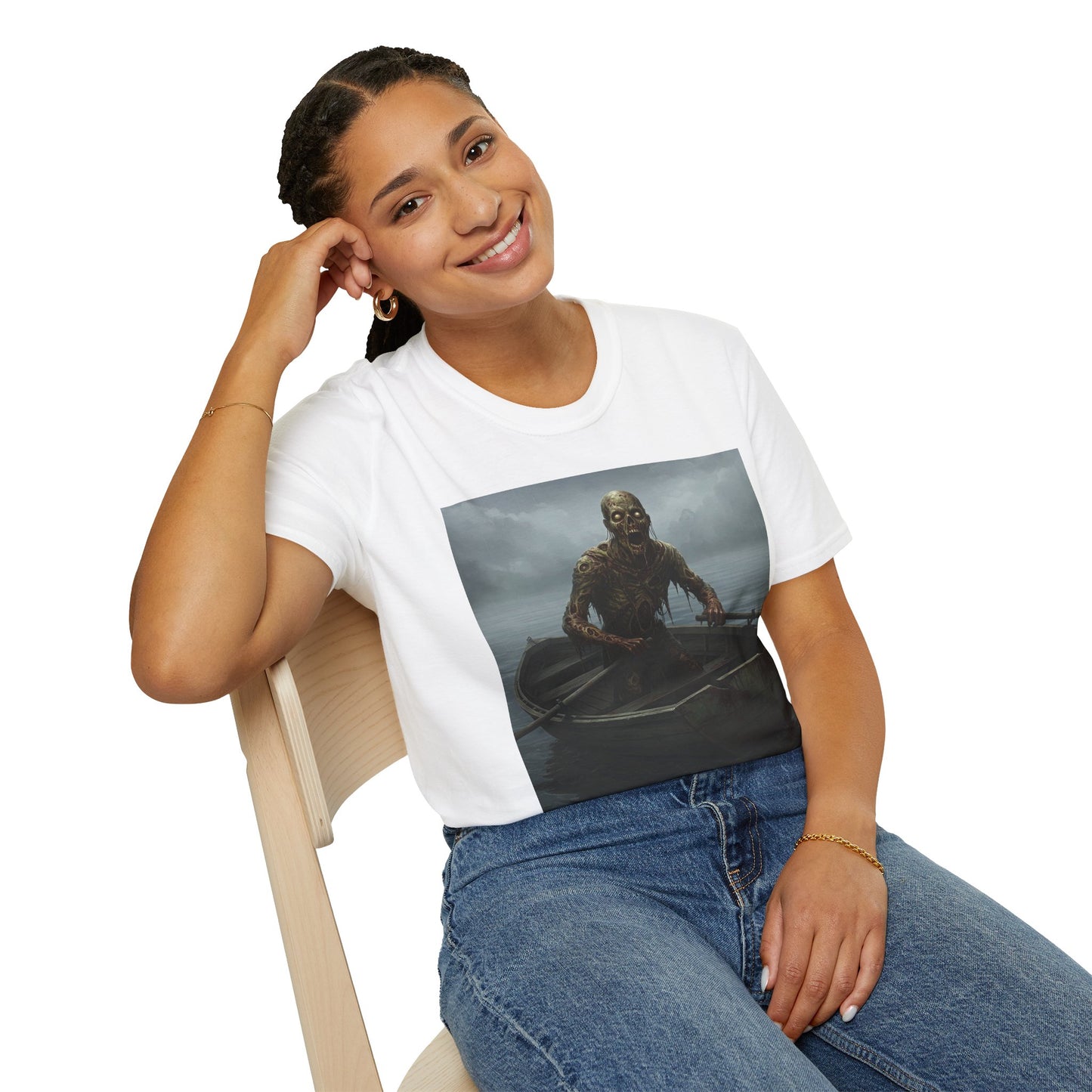 Zombie Rowboat Unisex Softstyle T-Shirt - Spooky Graphic Tee for Halloween Fans