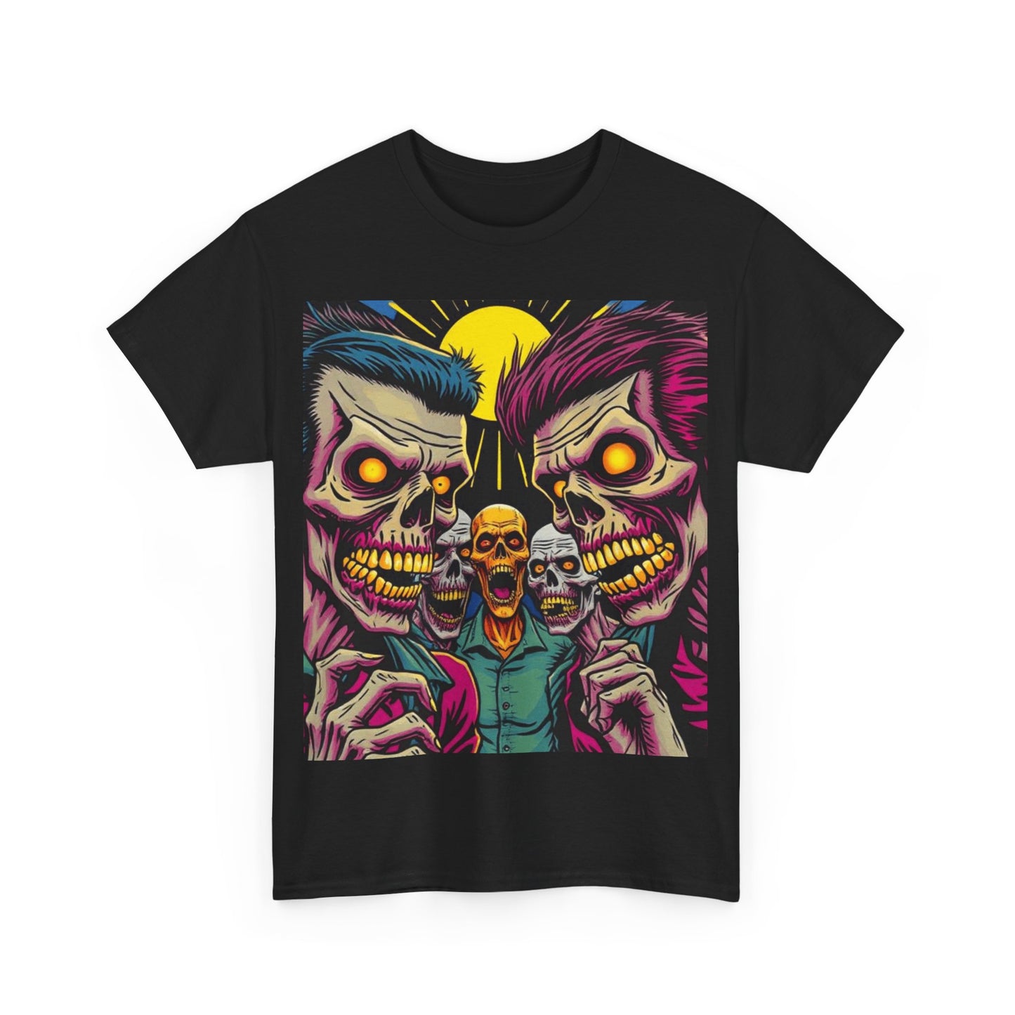 UK - Vibrant Skulls Unisex Heavy Cotton Tee - Edgy Graphic T-Shirt for Horror Fans