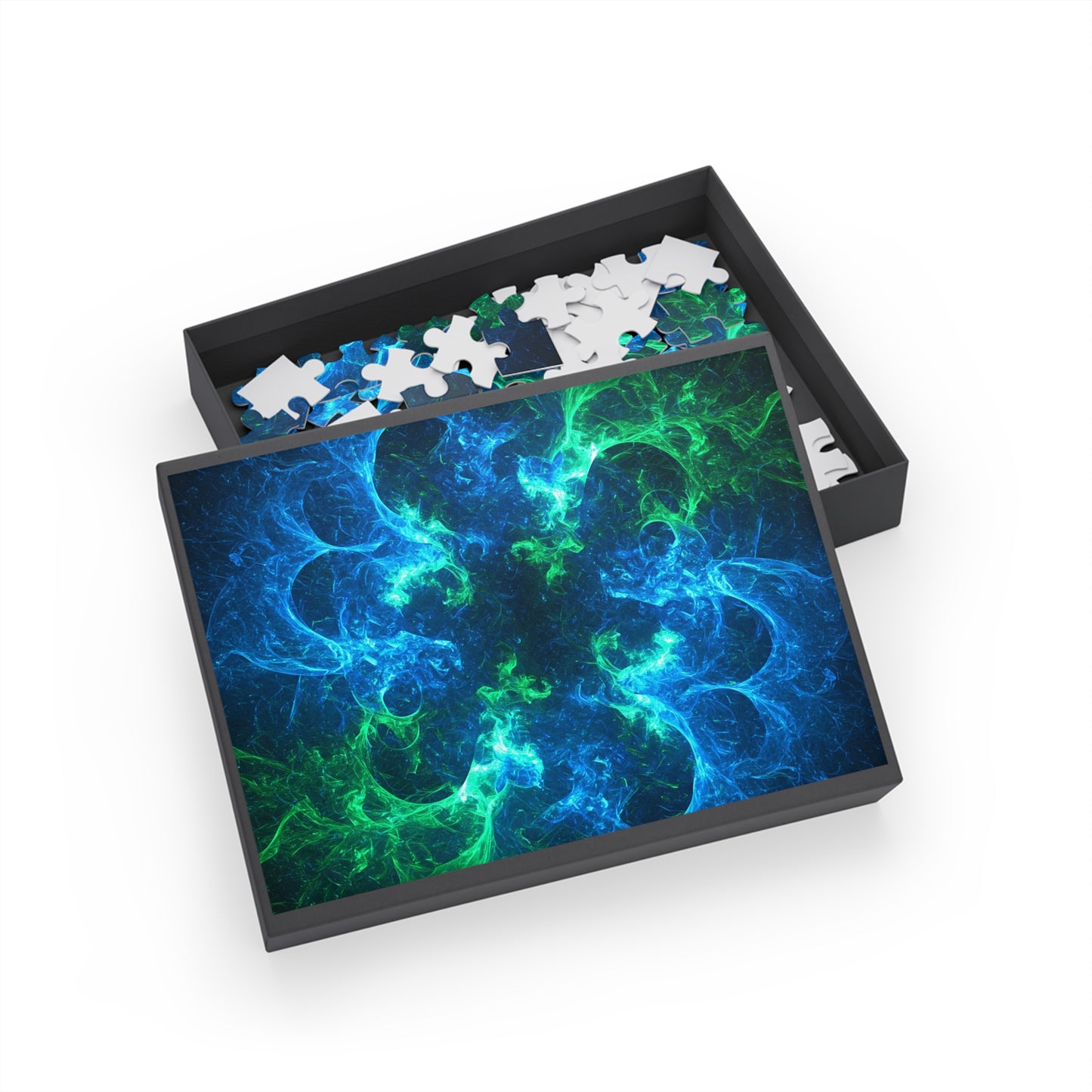 Vibrant Blue and Green Fractal Puzzle - 96 to 1000 Pieces - Perfect for Game Night and Family Fun