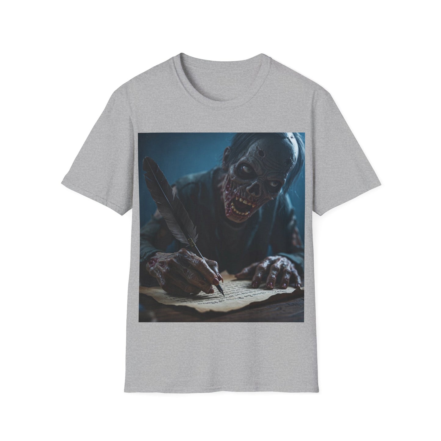 UK - Creepy Zombie Writer Apocalyptic Portrait Tee, bold, decaying zombie graphic