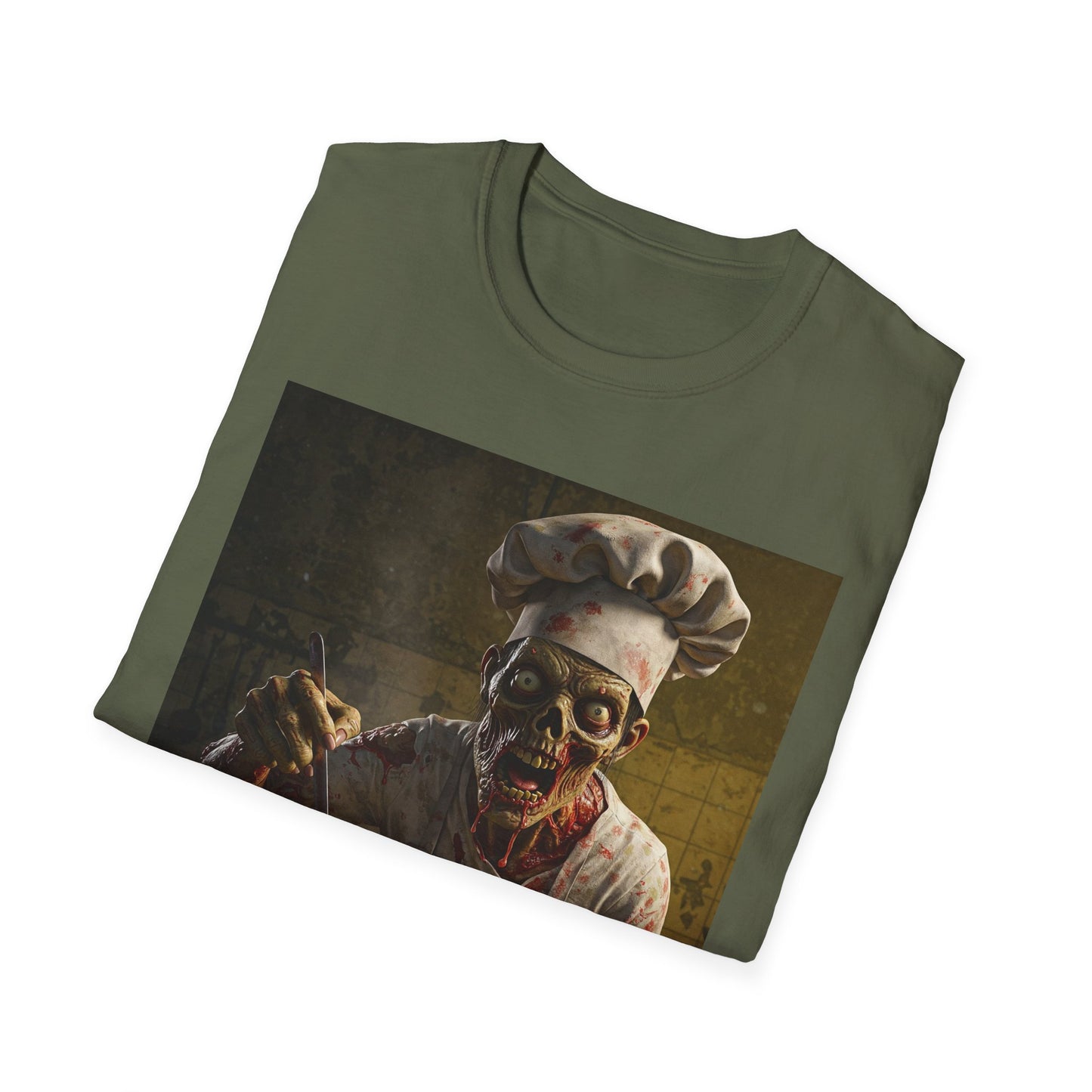 Zombie Chef Apocalyptic Portrait Tee, bold, decaying zombie graphic