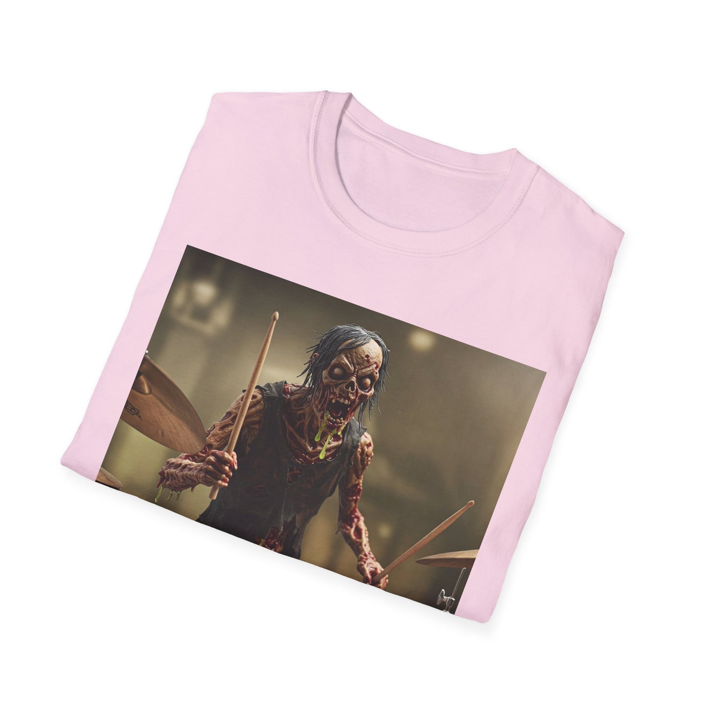 Zombie Drummer Unisex Softstyle T-Shirt - Perfect for Music Lovers and Halloween