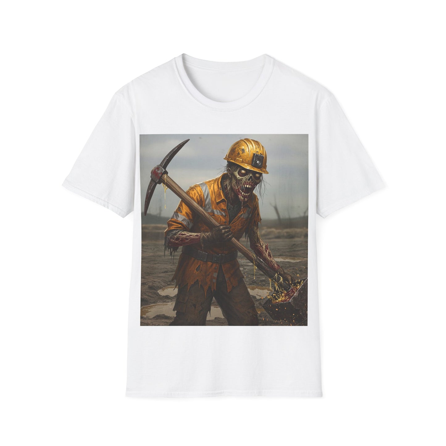 UK - Zombie Miner Unisex Softstyle T-Shirt | Spooky Graphic Tee for Horror Fans