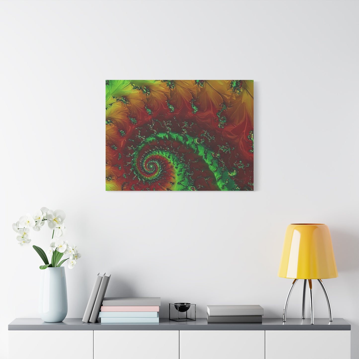 Vibrant Fractal Art Canvas - Green and Red Abstract Wall Decor