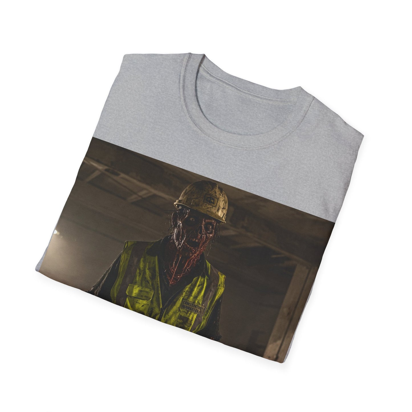 UK - Horror Themed Unisex Softstyle T-Shirt - Creepy Construction Design