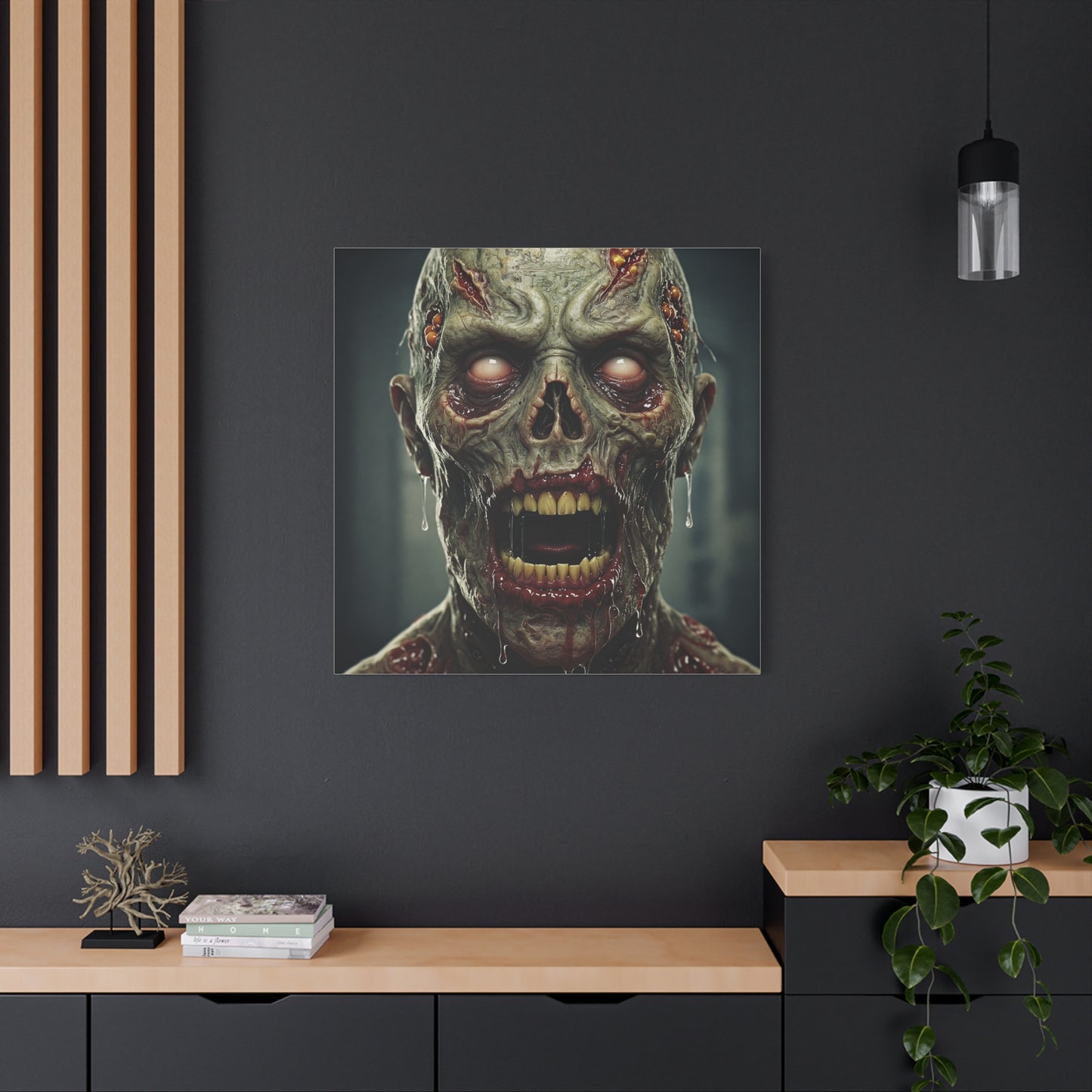 Creepy Zombie Wall Art - Stretched Matte Canvas for Halloween Decor