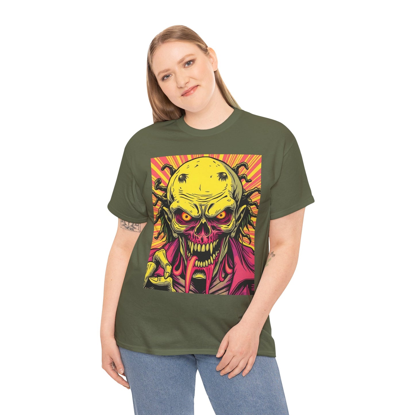 Unisex Heavy Cotton Tee - Spooky Skeleton Design for Halloween