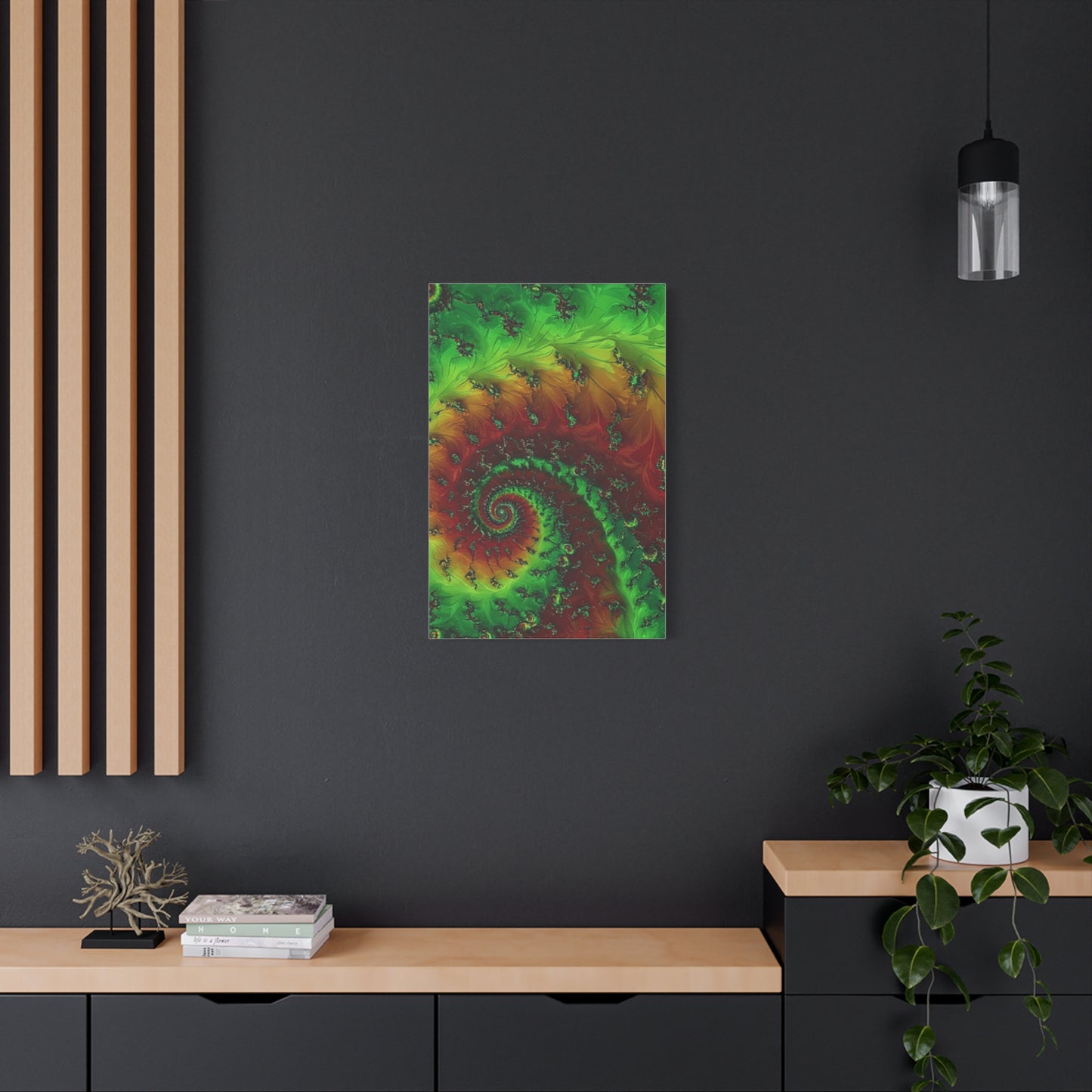 Vibrant Fractal Art Canvas - Green and Red Abstract Wall Decor