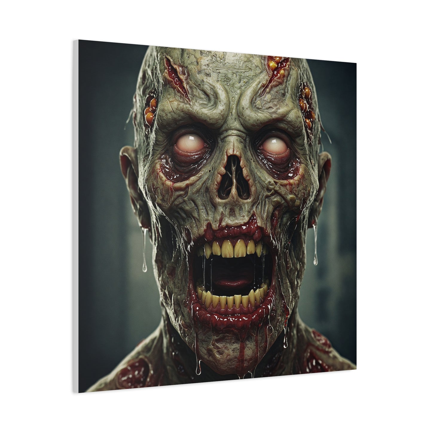 Creepy Zombie Wall Art - Stretched Matte Canvas for Halloween Decor