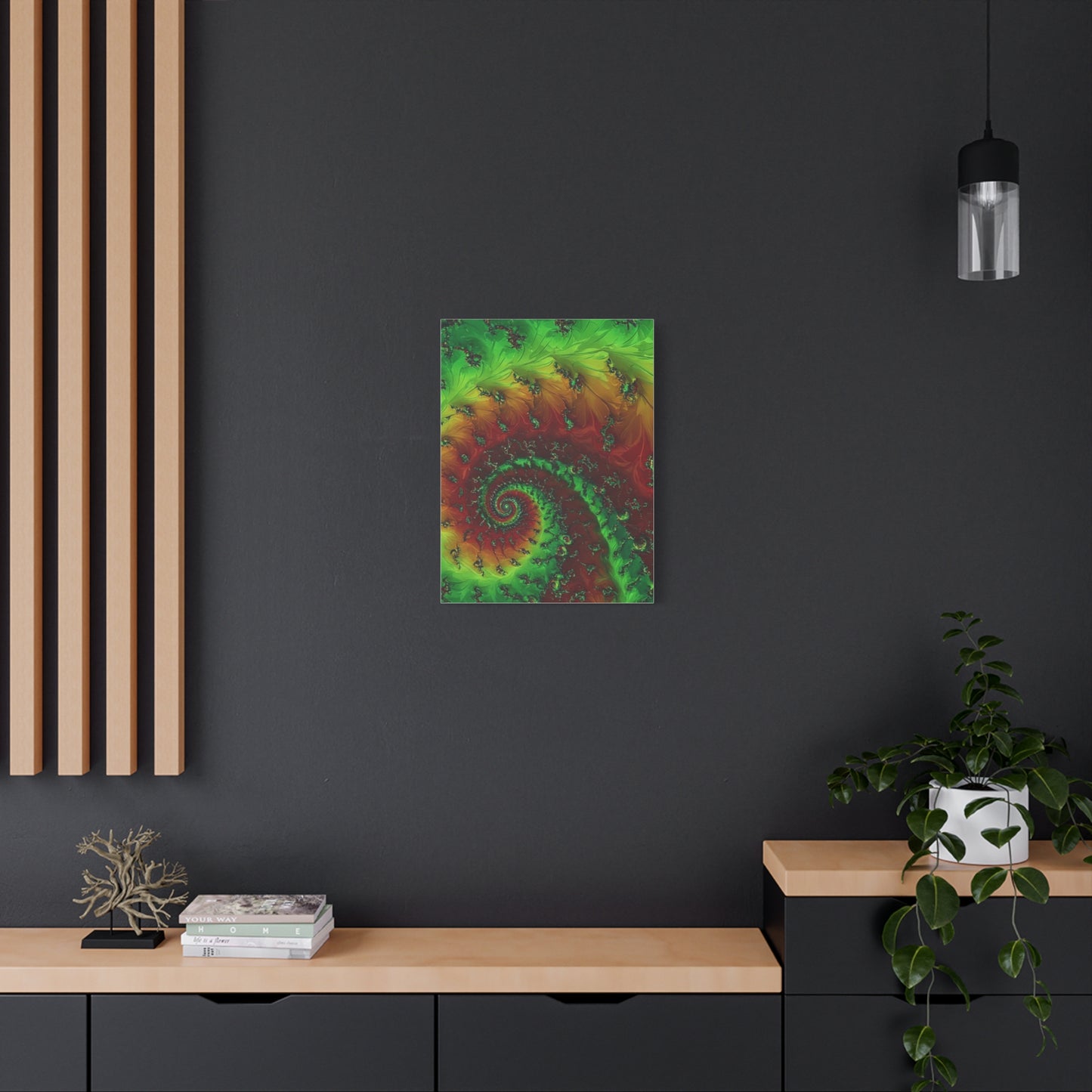 Vibrant Fractal Art Canvas - Green and Red Abstract Wall Decor