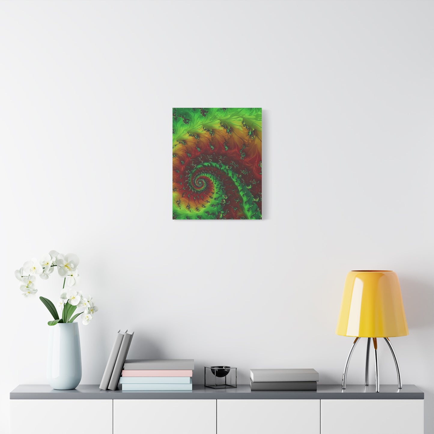 Vibrant Fractal Art Canvas - Green and Red Abstract Wall Decor