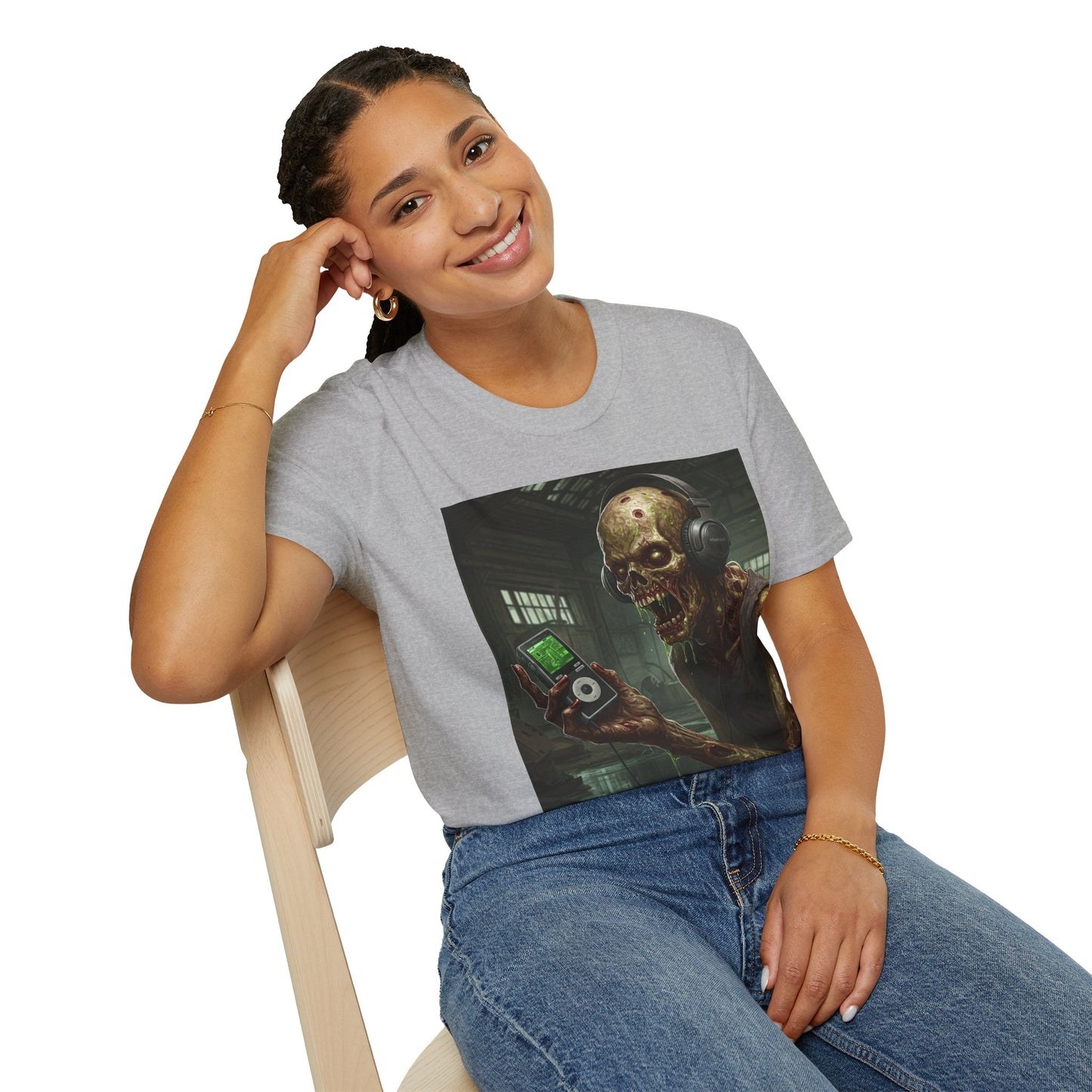 Zombie Listening to Music Unisex Softstyle T-Shirt