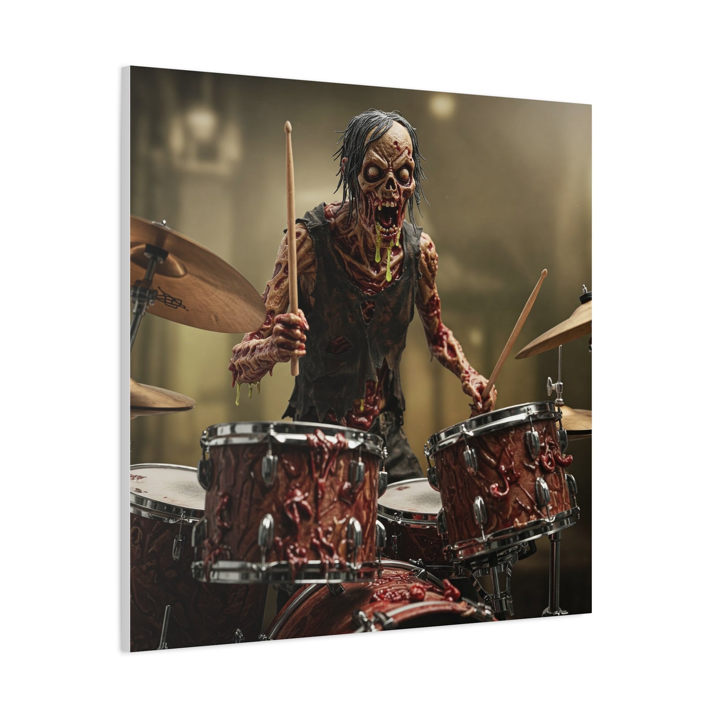 Zombie Drummer Canvas Wall Art - Spooky Horror Decor for Music Lovers