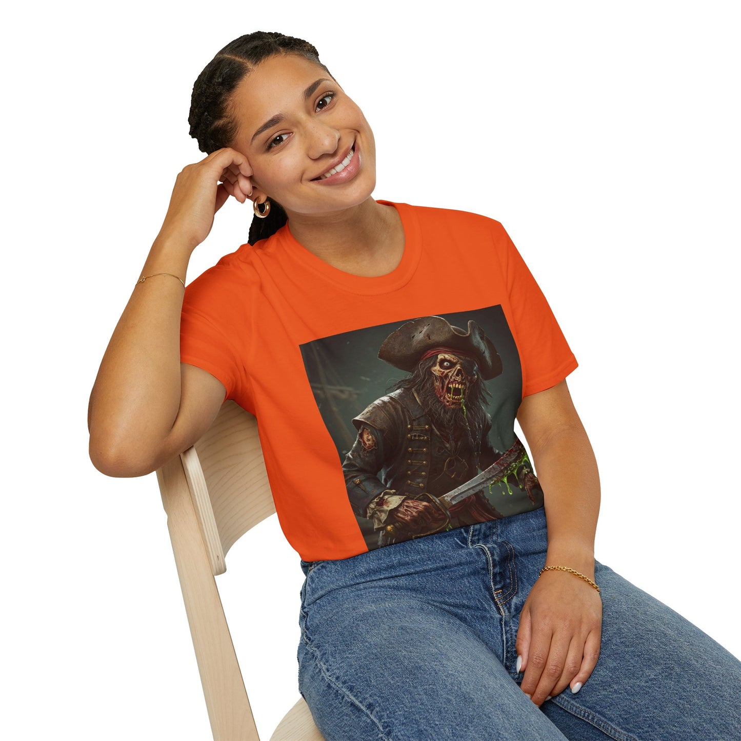 Zombie Pirate Graphic Unisex T-Shirt - Perfect for Halloween and Casual Wear