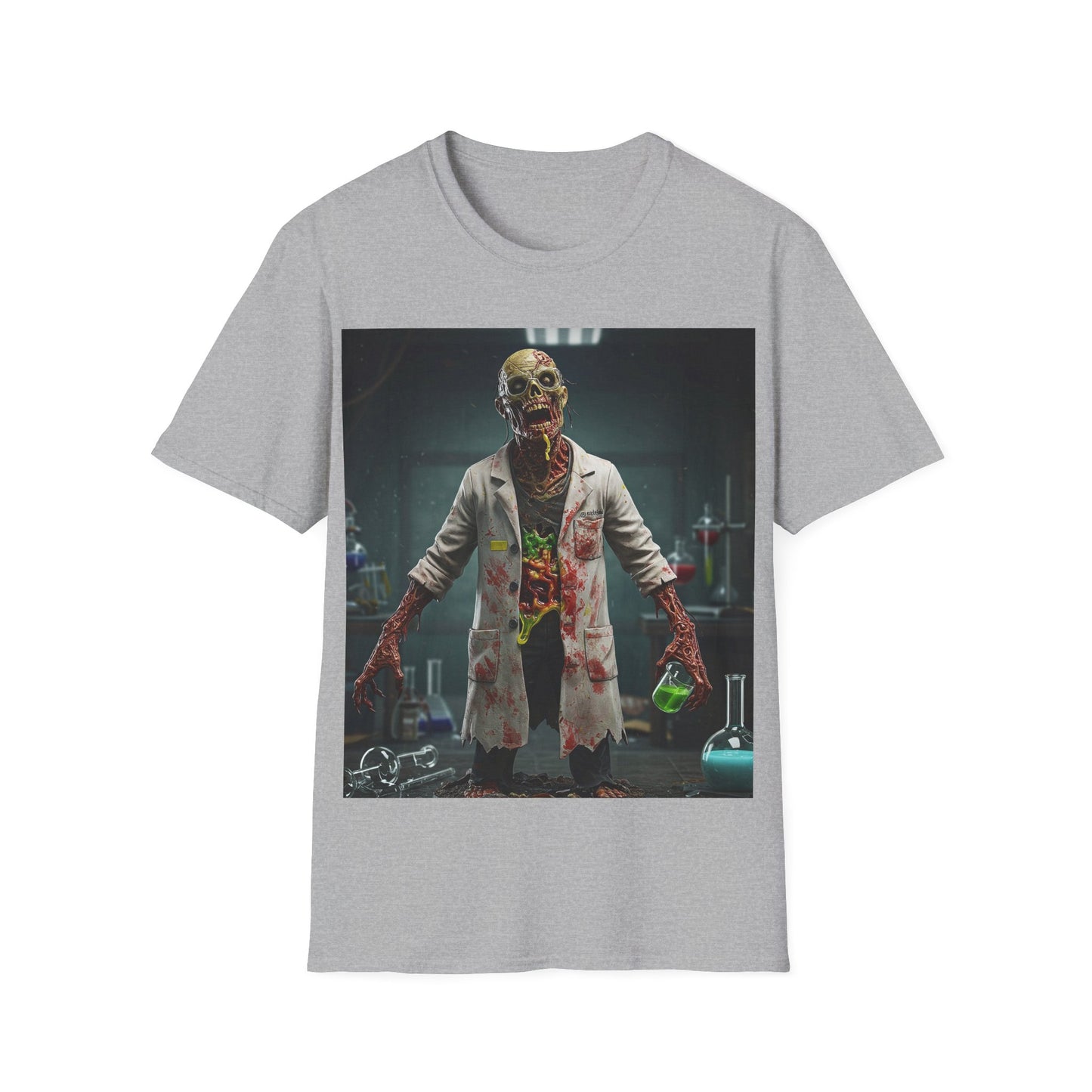 UK - Zombie Scientist Unisex Softstyle T-Shirt - Perfect for Halloween and Horror Fans