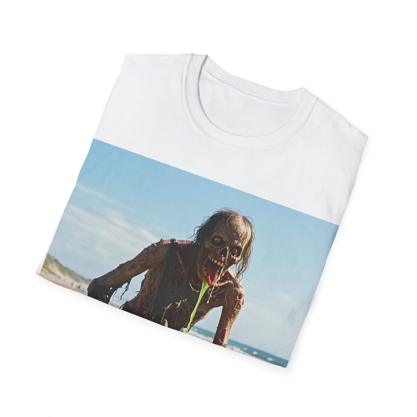 UK - Zombie Sandcastle Unisex Softstyle T-Shirt | Fun Beach Horror Tee