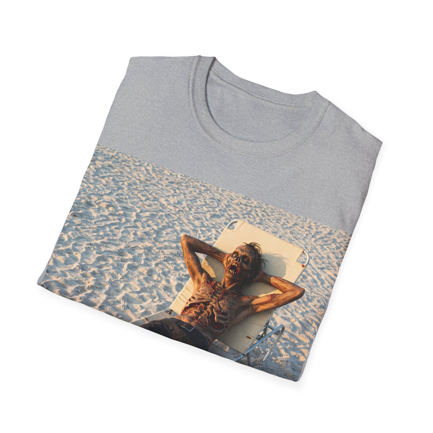 UK - Relaxing Beach Apocalyptic Portrait Tee, bold, decaying zombie graphic