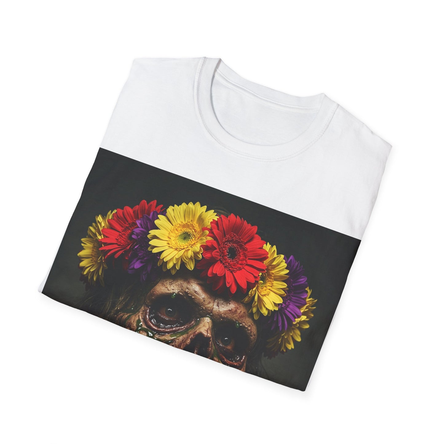 UK - Day of the Dead Floral Skull Apocalyptic Portrait Tee, bold, decaying zombie graphic