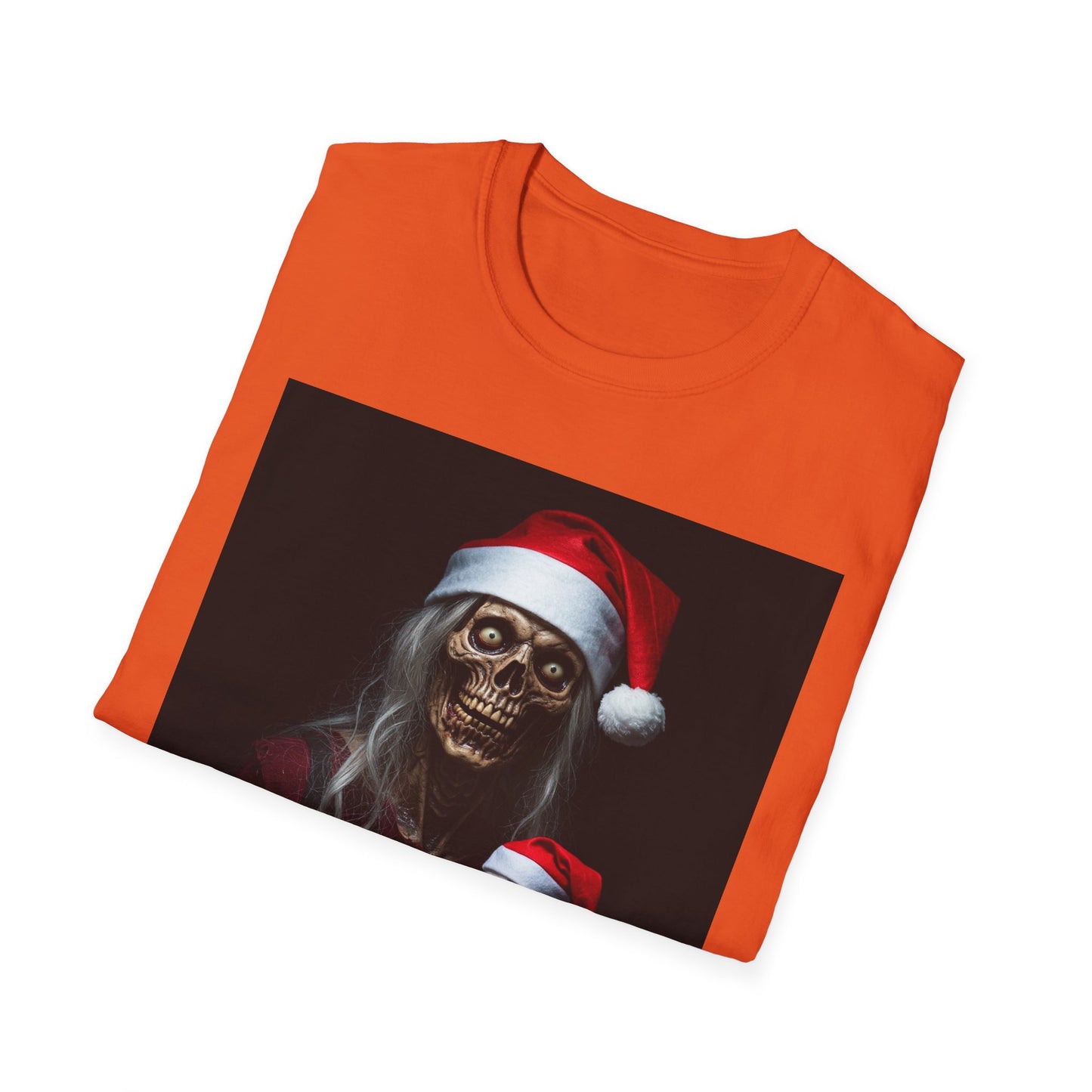 Cat Spooky Santa Skeleton Apocalyptic Portrait Tee, bold, decaying zombie graphic