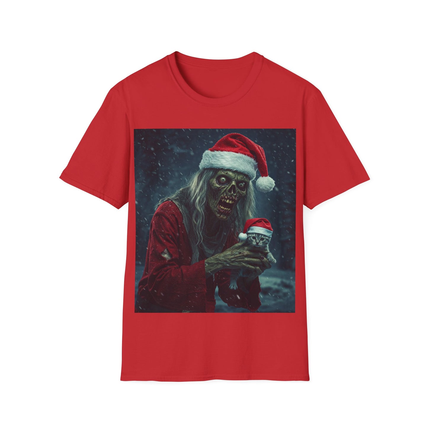 UK - Festive Zombie Santa Apocalyptic Portrait Tee, bold, decaying zombie graphic