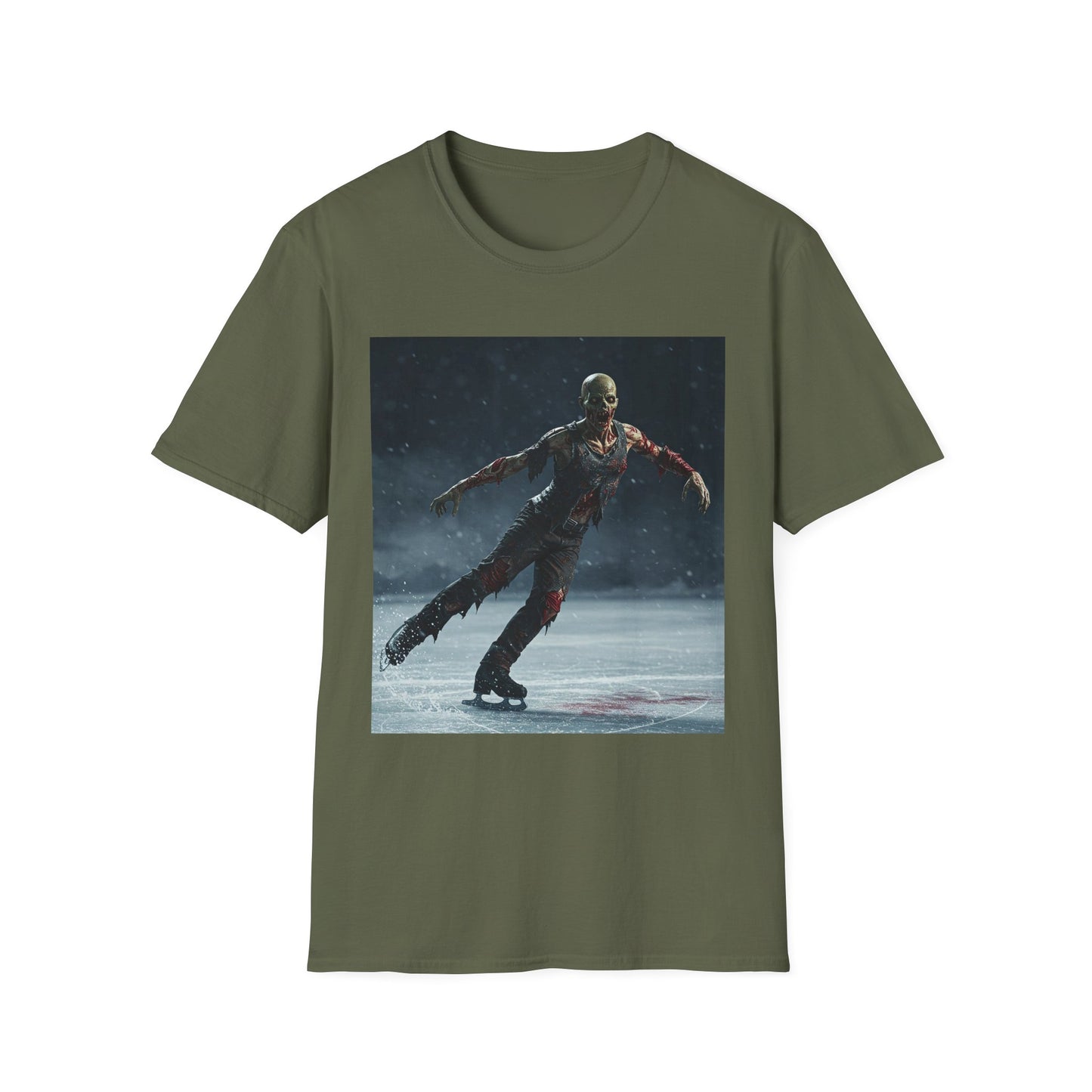 Chilling Thriller Unisex Softstyle T-Shirt - Ice Skating Horror Design