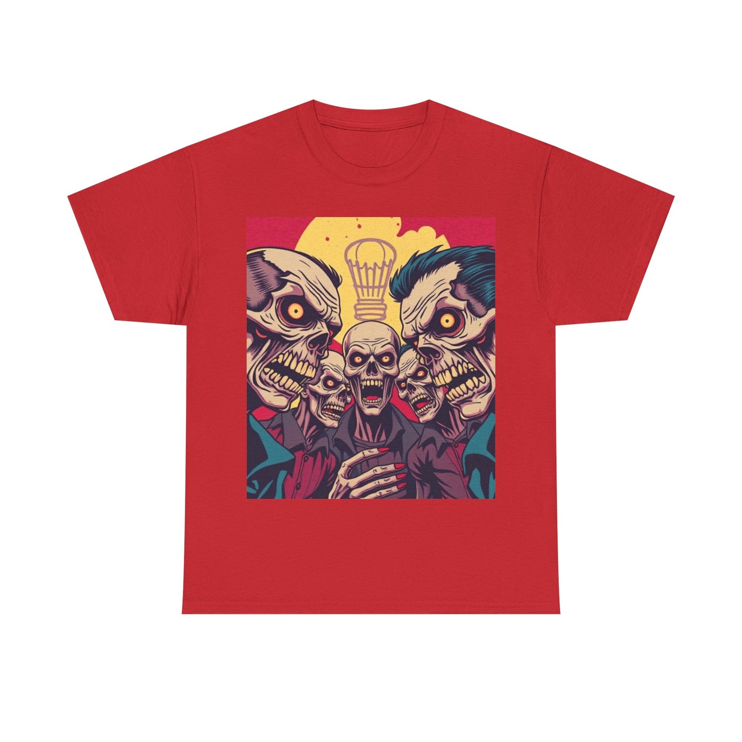 UK - Graphic Unisex Heavy Cotton Tee - Skull & Zombie Design, Perfect for Halloween and Horror Fans