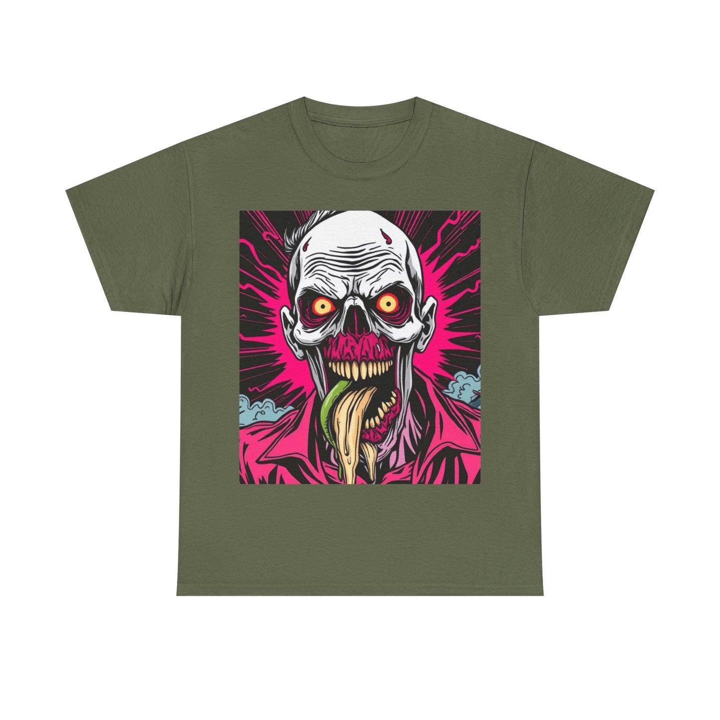 UK - Unisex Heavy Cotton Tee - Spooky Skull Art Graphic Tee