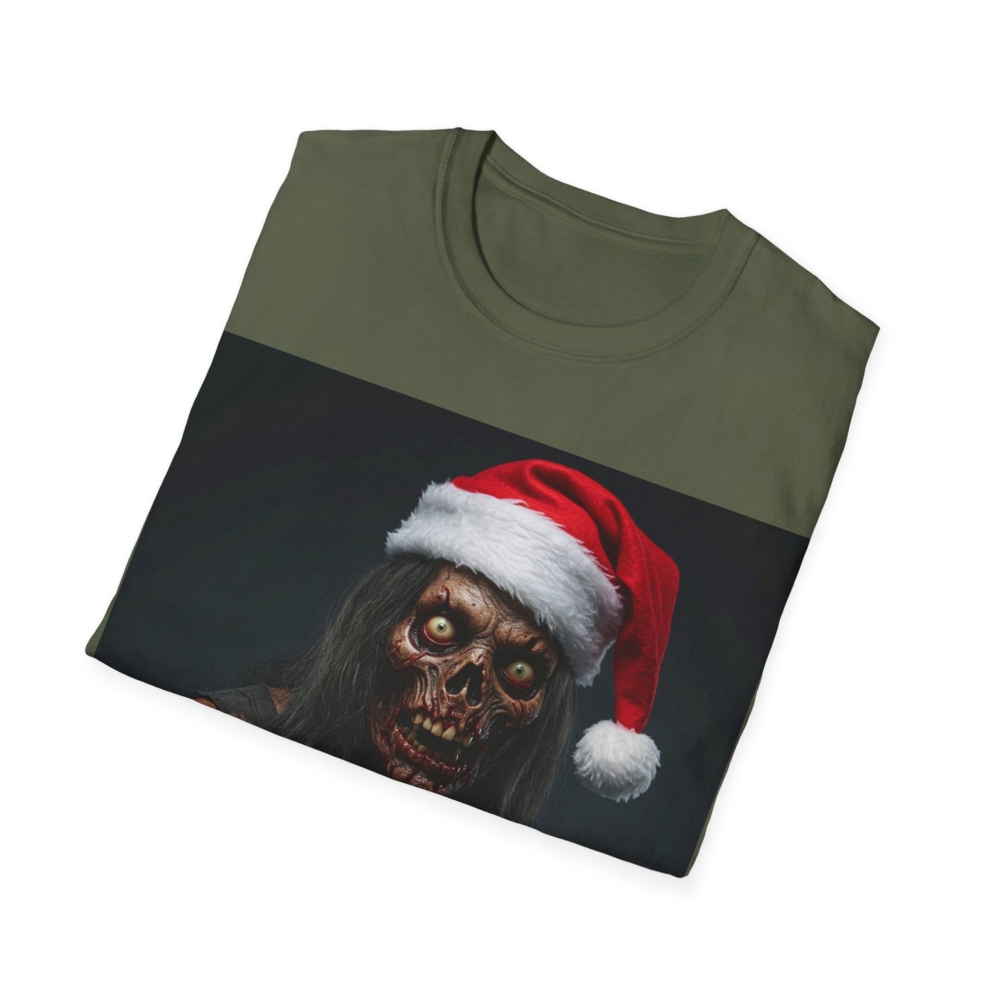 UK - Festive Zombie and Cat Apocalyptic Portrait Tee, bold, decaying zombie graphic