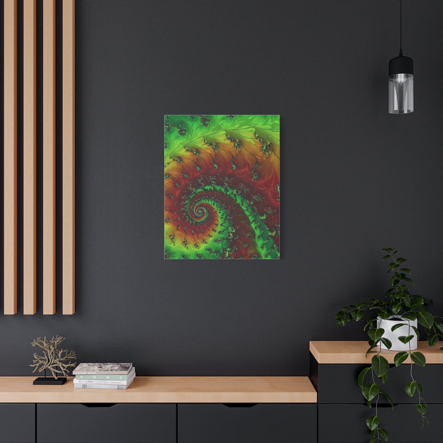 Vibrant Fractal Art Canvas - Green and Red Abstract Wall Decor